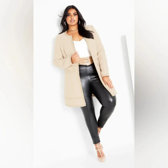 City Chic Women Buff Beige Neutral Polyester Zipped Winter Escape Coat S… - Picture 2 of 14